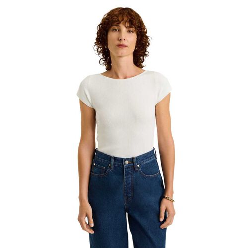 Veronika Maine Ribbed Cap Sleeve Boat Neck Knit